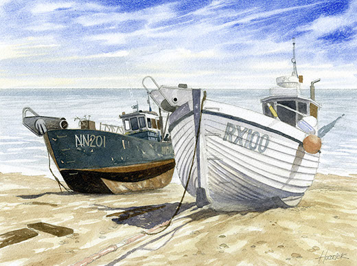 Original watercolour of Hastings Stade by Hastings artist Jon 'Huldrick' Wilhelm.