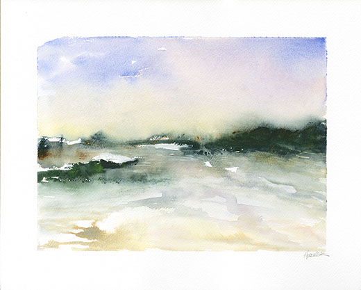 Abstract original watercolour landscape painting by Jon Huldrick Wilhelm.