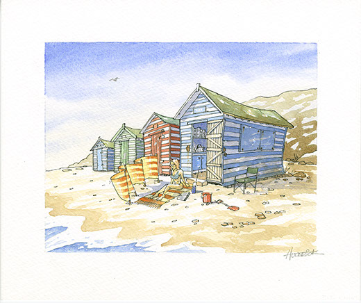 Beach huts watercolour sketch by Jon Huldrick Wilhelm