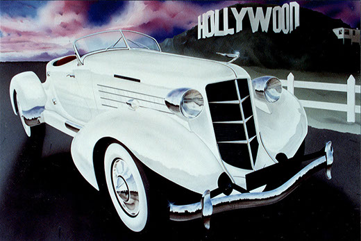 Auburn Speedster painting by Jon 'Huldrick' Wilhelm.