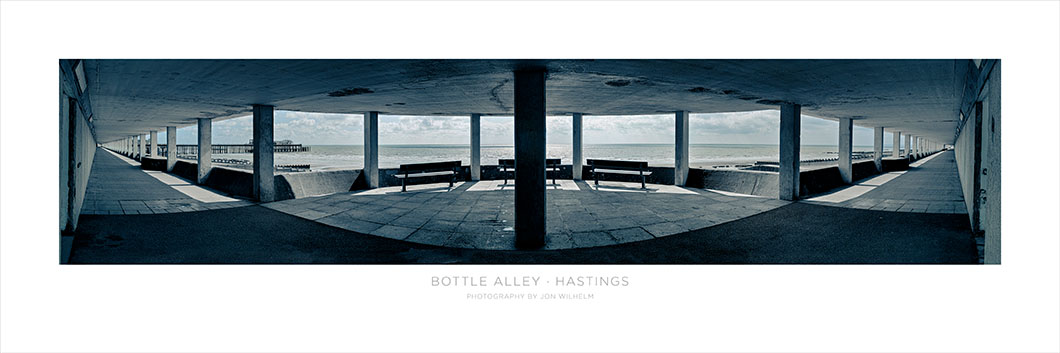 Panoramic photograph of Bottle Alley Hastings by Jon Wilhelm.