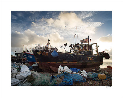 Photograph of Hastings Trawler at sunrise by Hastings photographer Jon Wilhelm.