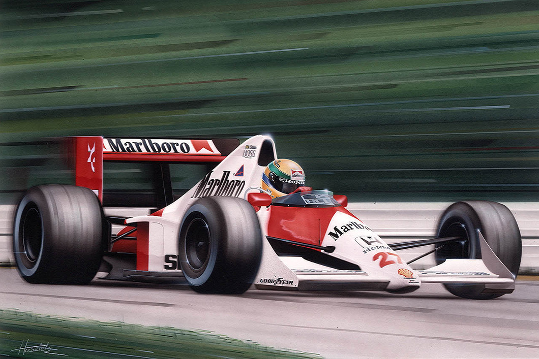 Ayrton Senna original airbrush painting by Jon 'Huldrick' Wilhelm.